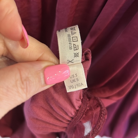 Intimately FREE PEOPLE Another Round bodysuit blouse smocked square neck wine Sm - Picture 10 of 16